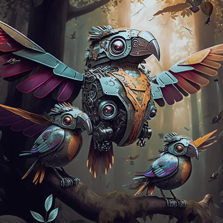 sci-fi-birds-forest-ai-generated-fantasy-image-colorful-robot-bird-s-family-flying-sky-creative-generative-technology-264555019