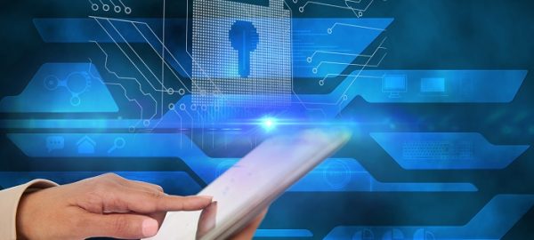 composite of hands using smartphone with padlock background